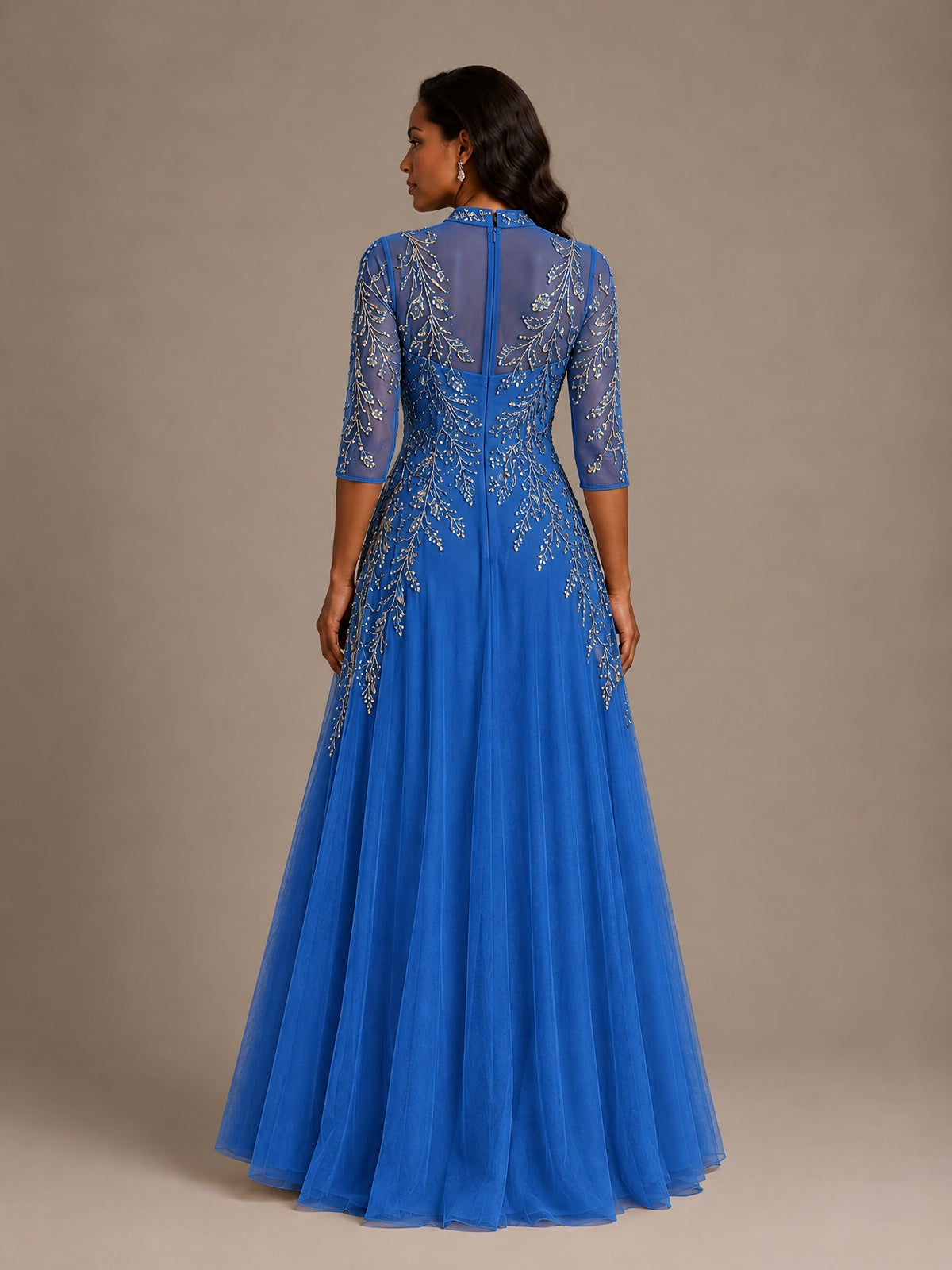 Embellished Appliques Mother of the Bride Dress with 3/4 Sleeves