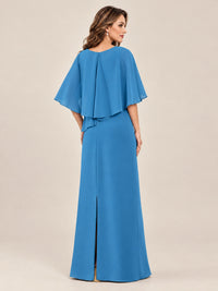 Cape Sleeve Mother of the Bride Dress with Asymmetrical Overlay