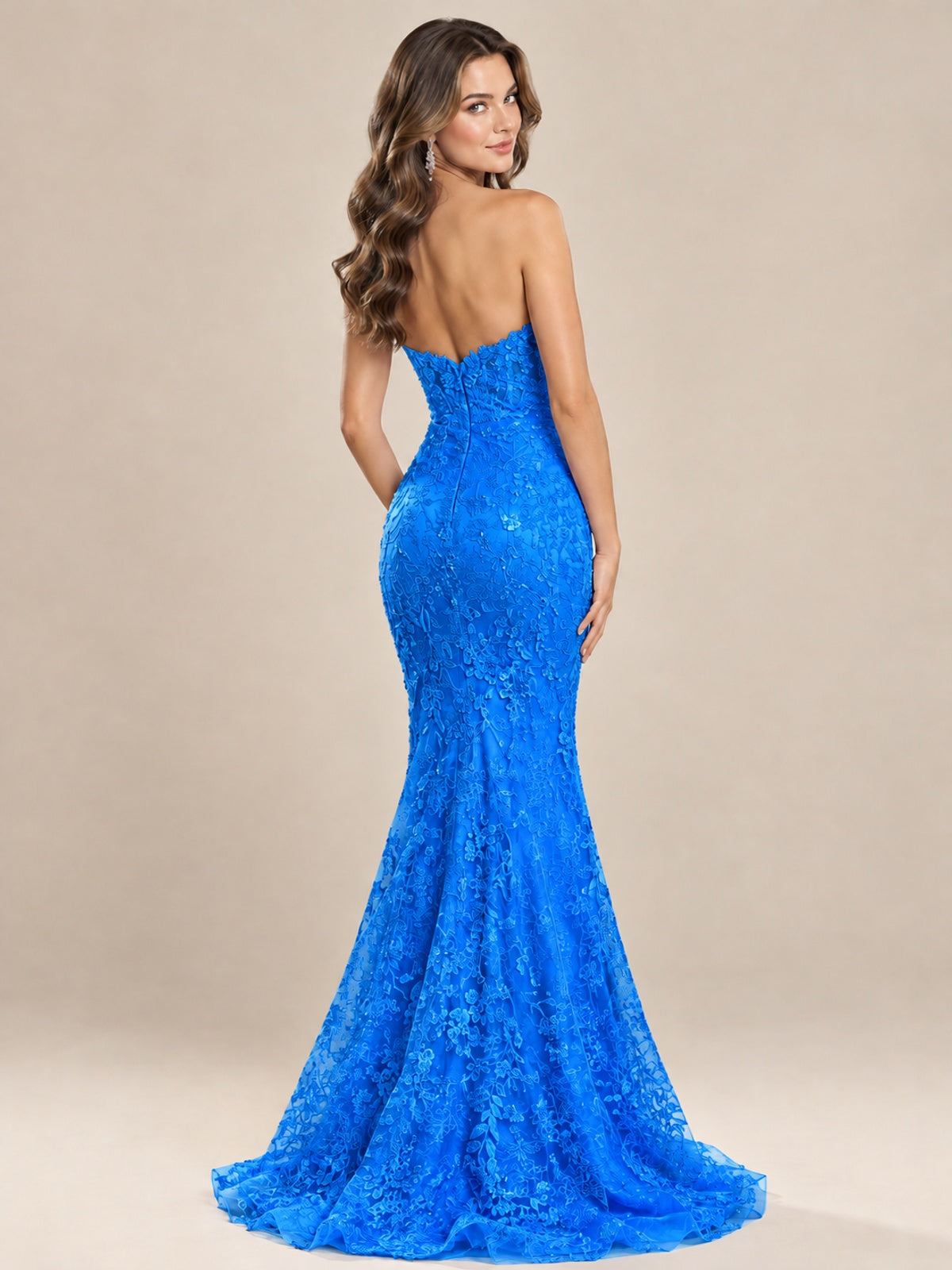 Strapless Corset Mermaid Prom Dress with Floral Lace Appliqué