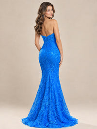 Strapless Corset Mermaid Prom Dress with Floral Lace Appliqué