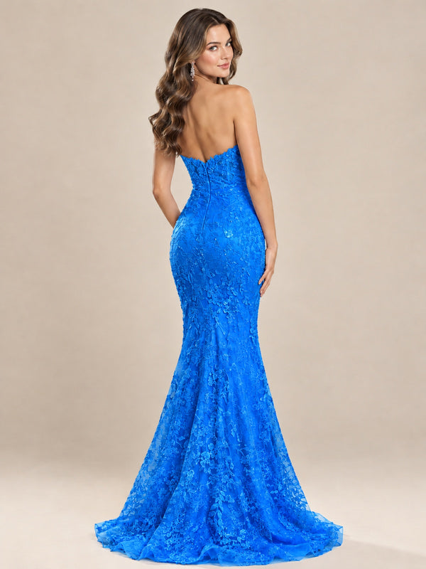 Strapless Corset Mermaid Prom Dress with Floral Lace Appliqué