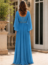 Elegant V-Neck Sequined Chiffon Mother of the Bride Dress with Flutter Sleeves