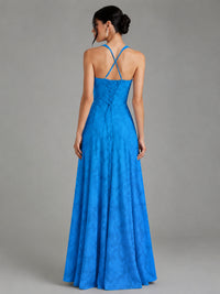 A-Line Halter Floral Chiffon Maxi Dress