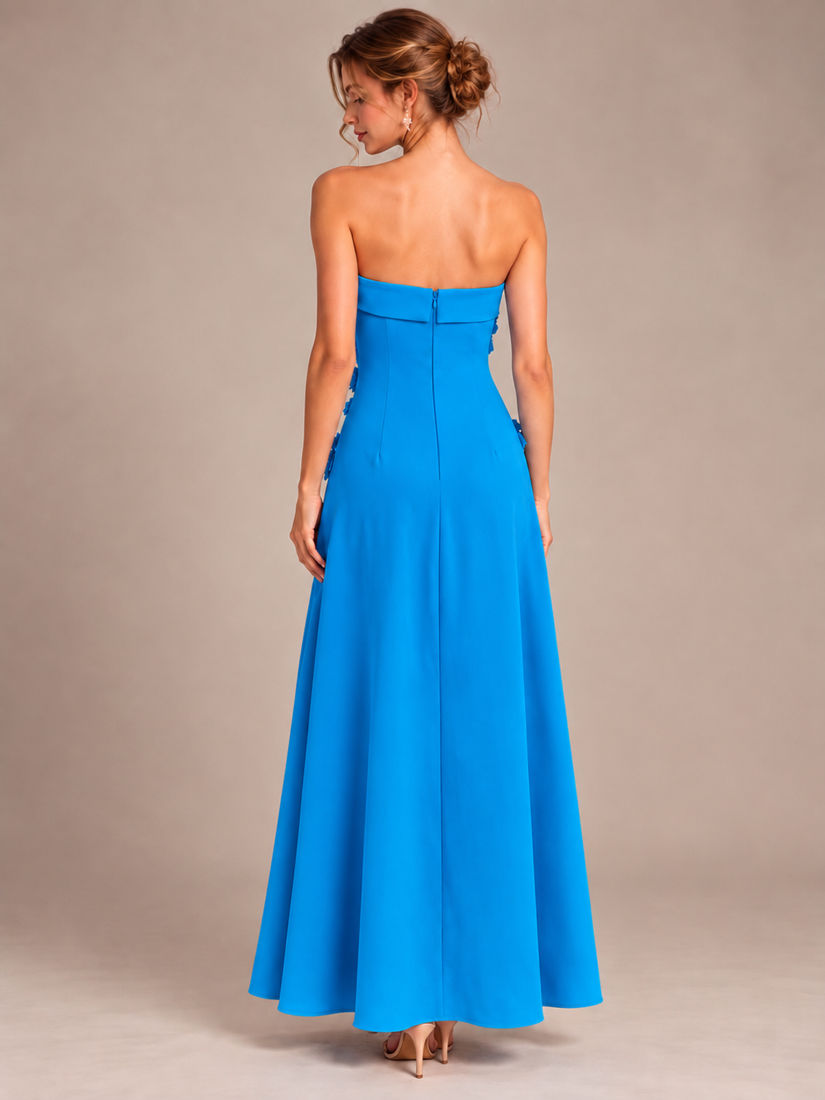 Yellow Strapless 3D Floral Appliques Maxi Dress