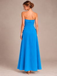 Yellow Strapless 3D Floral Appliques Maxi Dress
