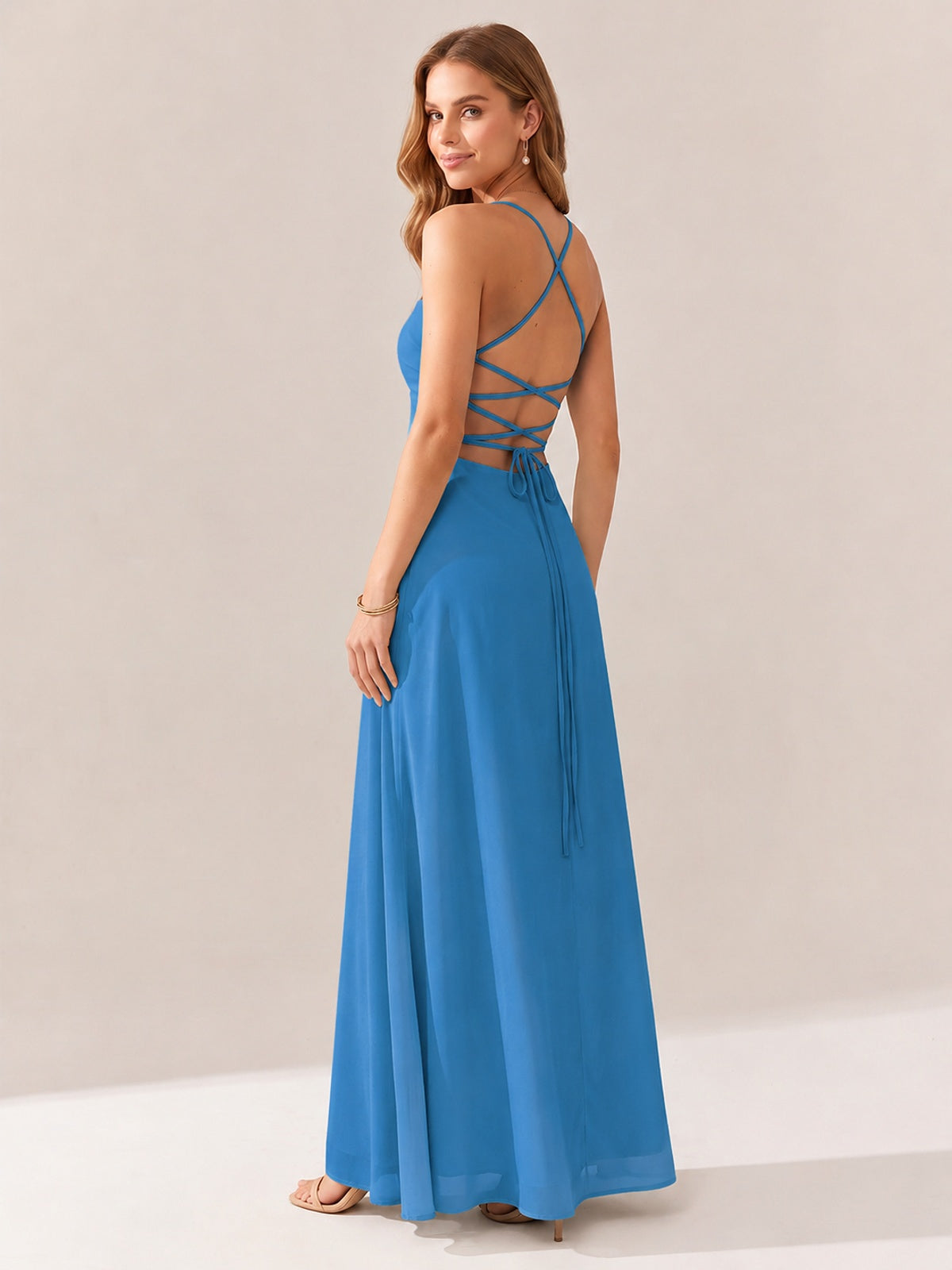 JOVELLEE Yellow Sweetheart Ruched Bust Chiffon Maxi Dress