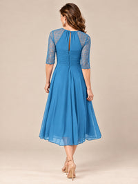 Tea-Length Mother of the Bride Dress with Lace 3/4 Sleeves