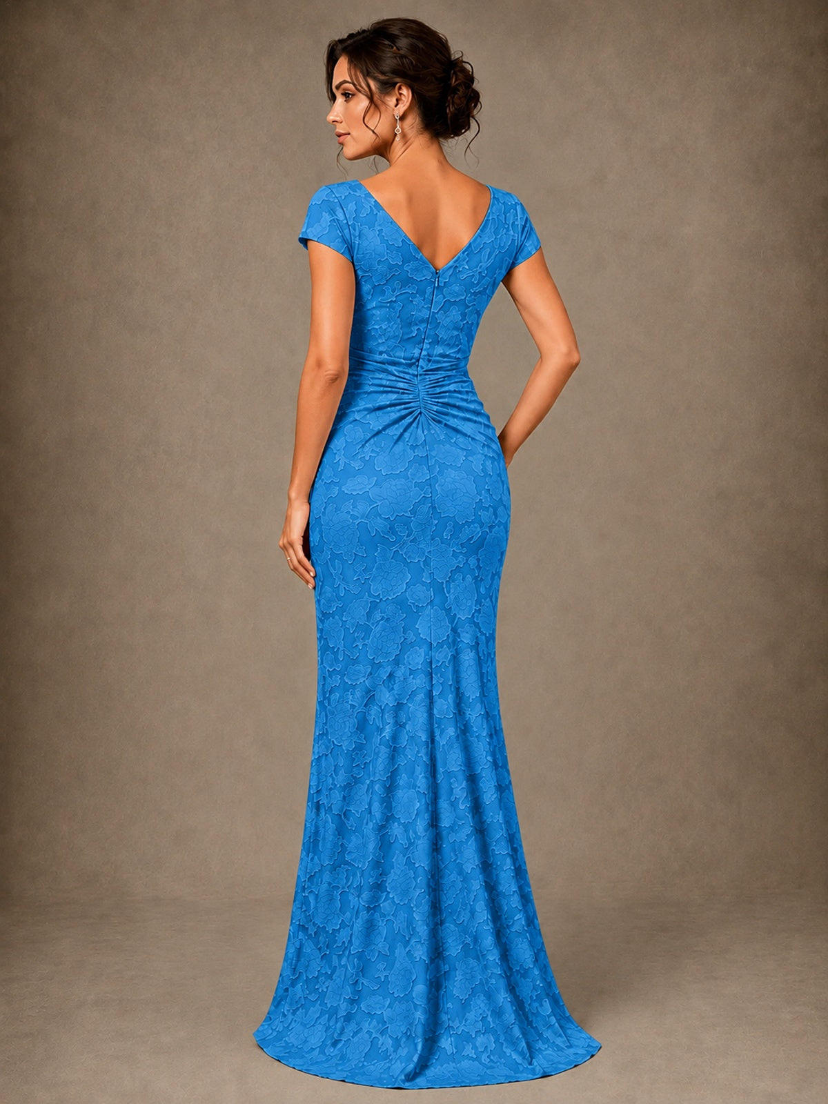 V-Neck Floral Jacquard Mother of the Bride Dress with Slit