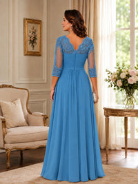 Chiffon Lace Applique Mother of the Bride Dress with 3/4 Sleeves