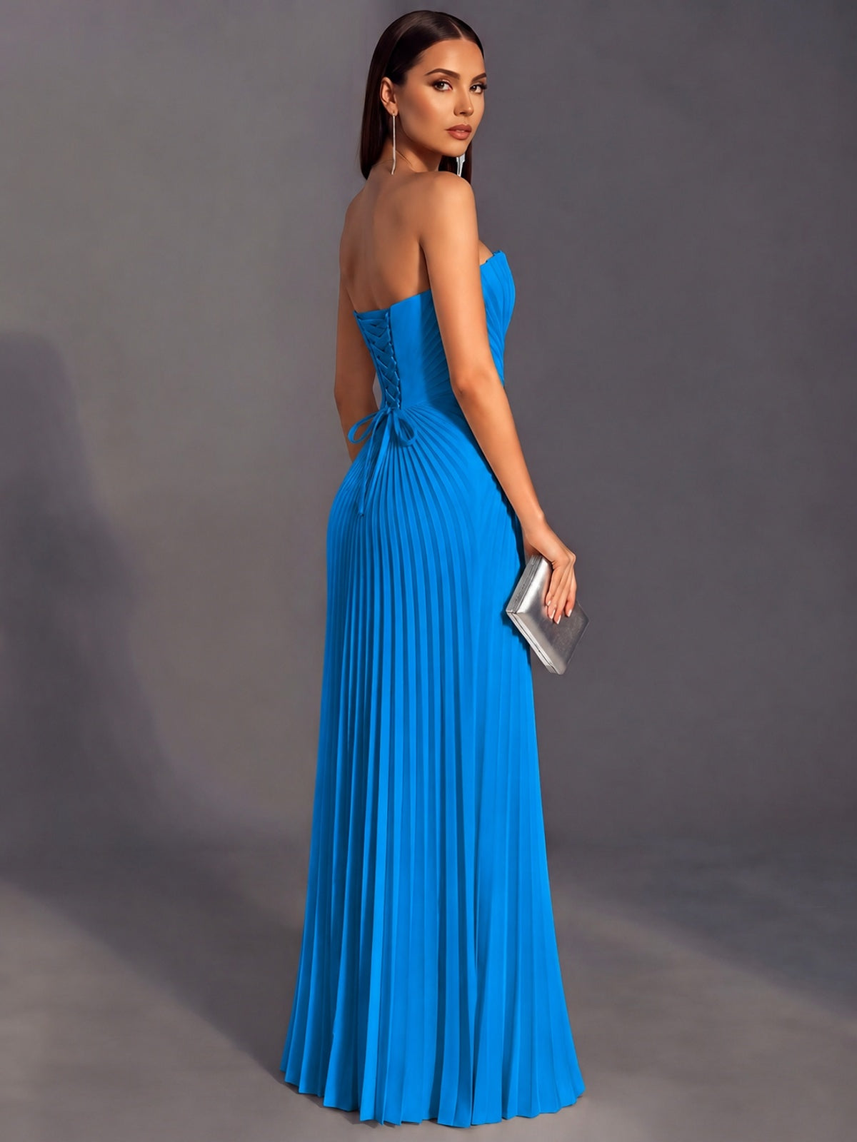 Strapless A-line Long Pleated Satin Prom Dress
