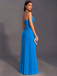 Strapless A-line Long Pleated Satin Prom Dress