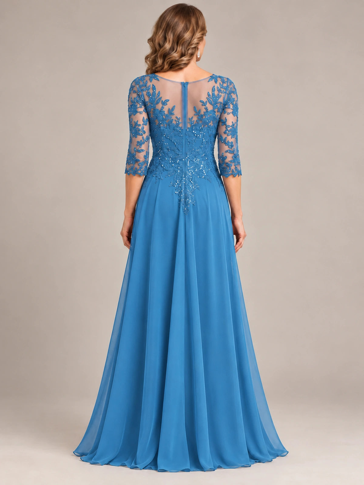 Sequin Lace A-Line Mother of the Bride Dress with 3/4 Sleeves