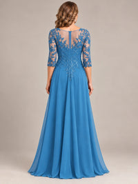 Sequin Lace A-Line Mother of the Bride Dress with 3/4 Sleeves
