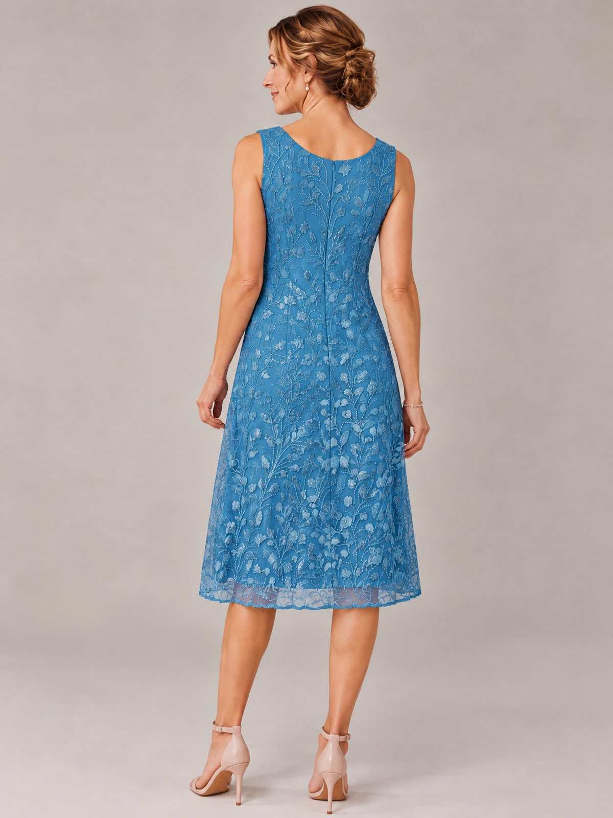 Tea Length Sequin Lace Mother of The Bride Dress with Chiffon Jacket