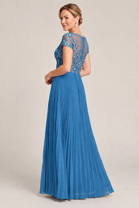 Embroidered Lace Pleated Mother of the Bride Dress