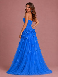 Blush Pink Strapless Sweetheart 3D Floral Tulle Ball Gown Prom Dres