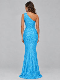 Sequin Mermaid One Shoulder Prom Dress Long formal Gown