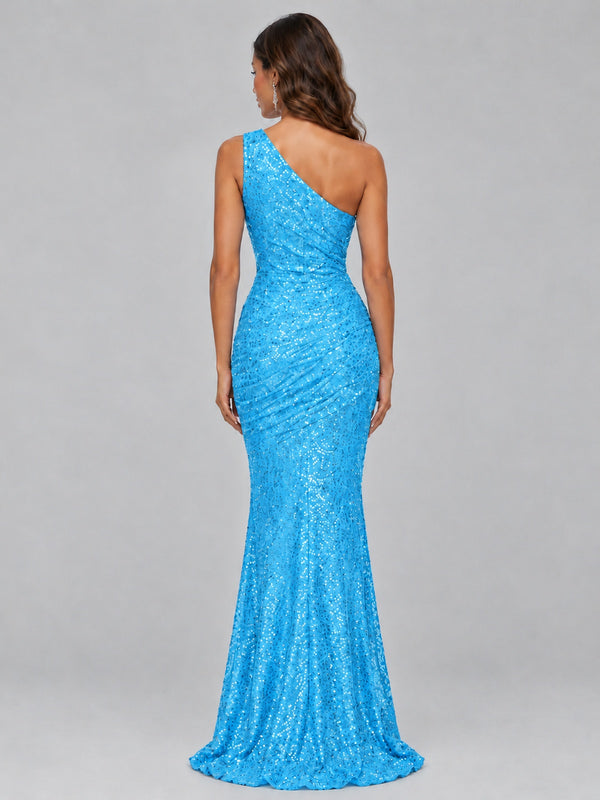 Sequin Mermaid One Shoulder Prom Dress Long formal Gown