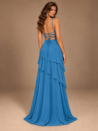 Sweetheart A-Line Ruffle Prom Dress with Spaghetti Straps