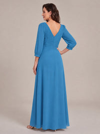 V-Neck Pleated Chiffon Mother of the Bride Dress with Flutter Sleeves