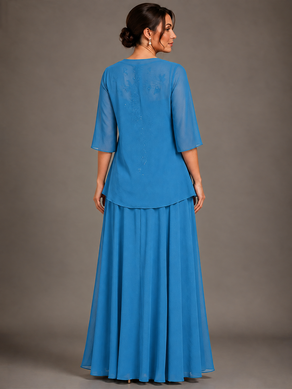 A-line 2 Pieces Chiffon Appliques Mother of The Bride Dresses with Jackets
