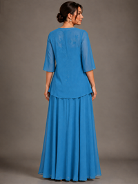 A-line 2 Pieces Chiffon Appliques Mother of The Bride Dresses with Jackets