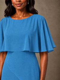 Taupe Chiffon A-Line Mother of the Bride Dress with Cape Sleeves