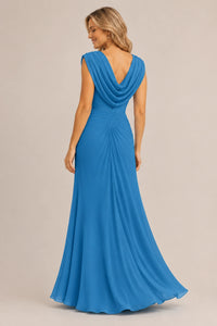 Cowl Neck Ruched Chiffon Mother of the Bride Dress