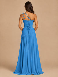 One Shoulder Prom Dress A-line Ruched Women Wedding Formal Gowns