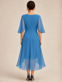Cowl Neck Ruched Chiffon Mother of the Bride Dresses with Flutter Sleeves