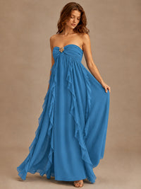 Srapless Sweetheart Chiffon Prom Dress Ruffle Formal Evening Gown