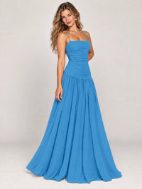 Butter Yellow Ruched Spaghetti Strap Drop-Waist Prom Dress