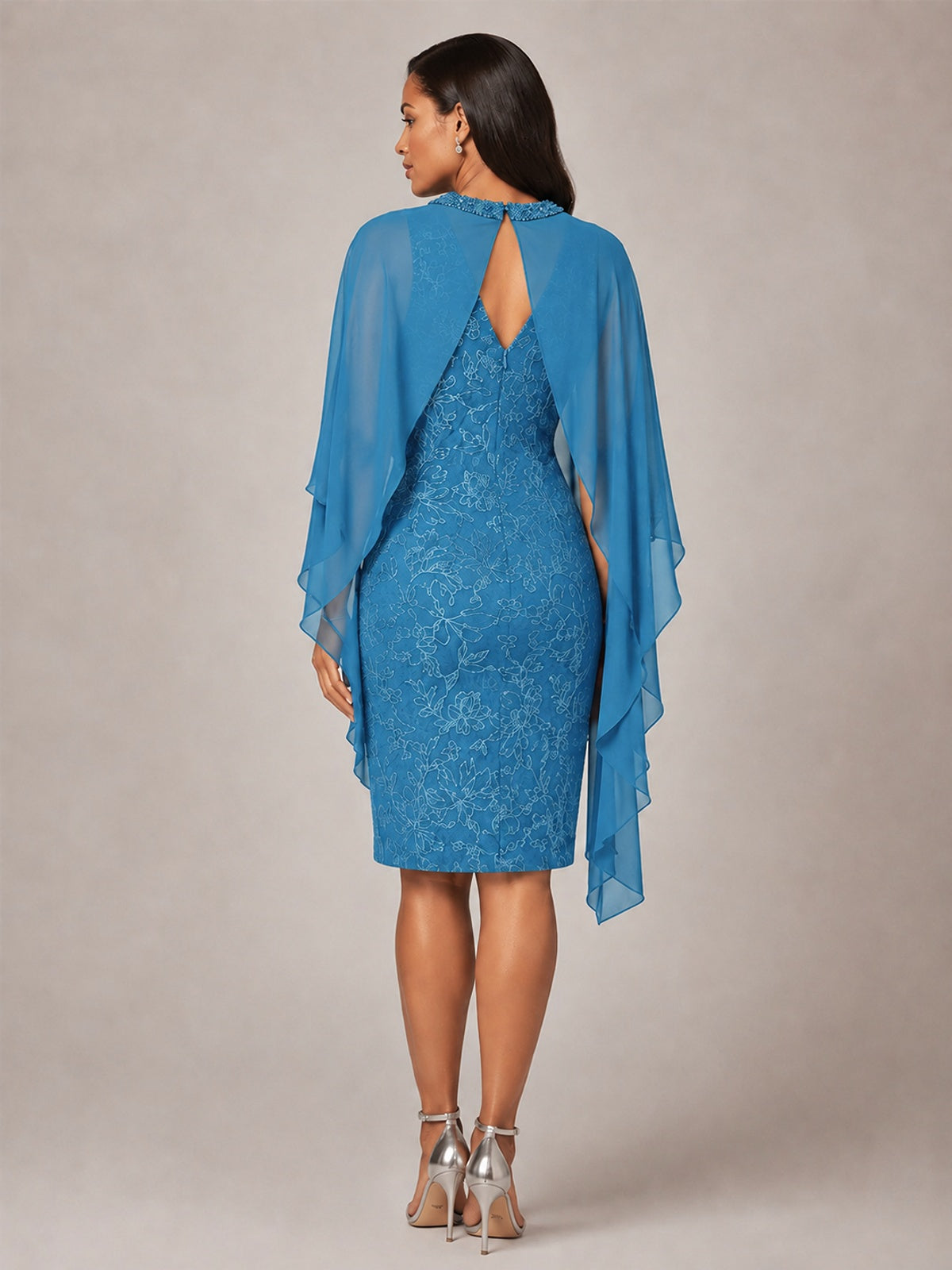 Floral Sheath Mother of the Bride Dress with Cape Overlay