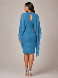 Floral Sheath Mother of the Bride Dress with Cape Overlay