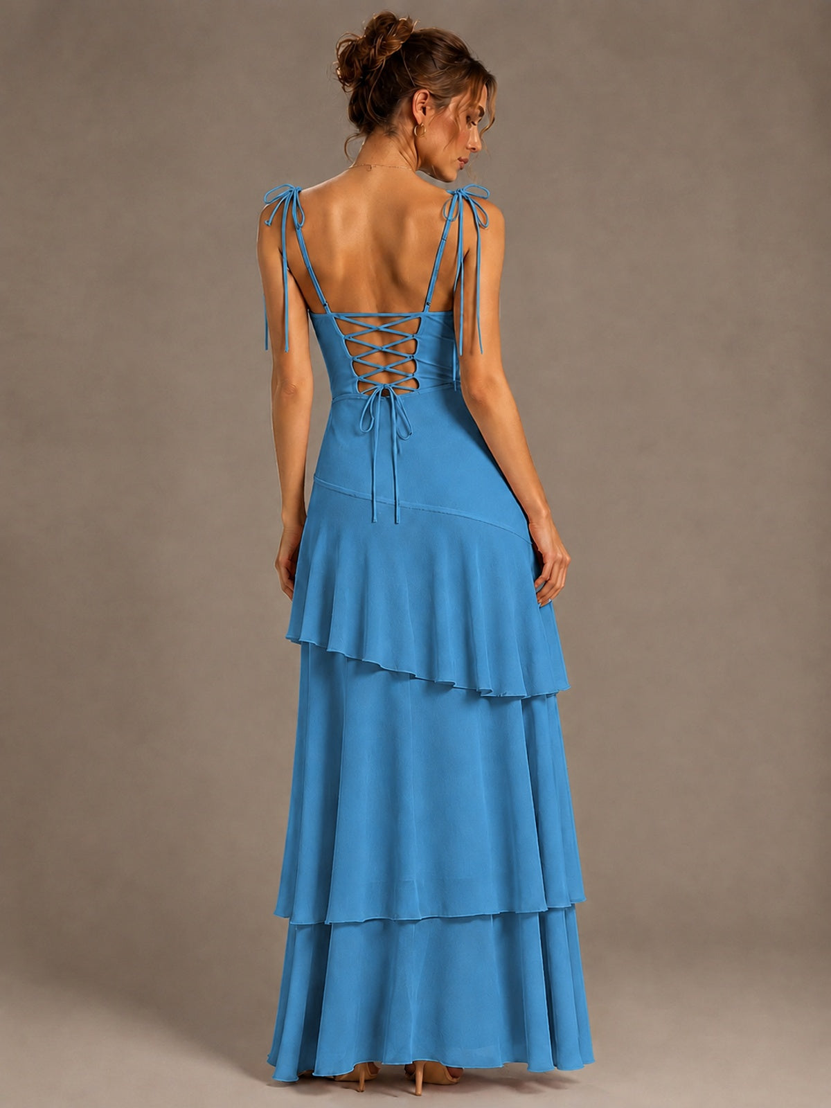 Spaghetti Strap Tiered Ruffles Chiffon Prom Dress