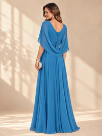 Ruched V Neck Mother of The Bride Dresses with Shawls Appliques and Cap Sleeves