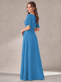 Scoop Neck A-line Chiffon Bridesmaid Dress with Flutter Sleeve & Belt