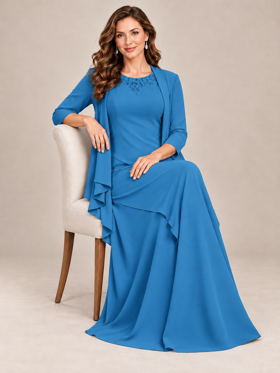Dusty Blue Two-Piece Chiffon Mother of the Bride Dress with Jacket