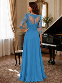 A-Line Chiffon Mother of the Bride Dress with Floral Applique 3/4 Sleeves