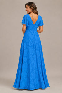 Jovellee Floral Chiffon A-Line Mother of the Bride Dress with Flutter Sleeves