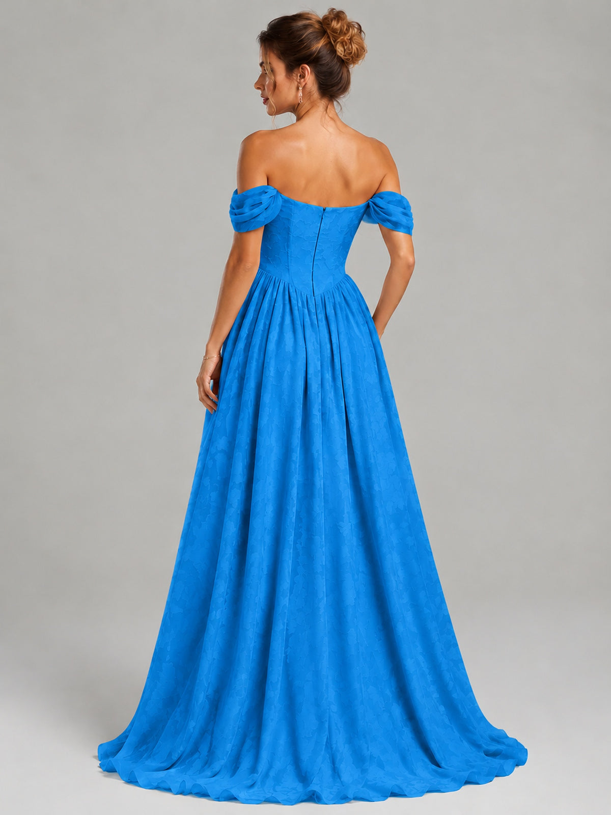 Off Shoulder Jacquard A-Line Maxi Dress