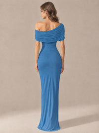 Elegant Draped Off Shoulder Ruched Mermaid Chiffon Formal Evening Gown