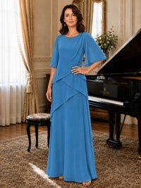 Asymmetric Draped Chiffon Mother of the Bride Dress with Flutter Sleeves