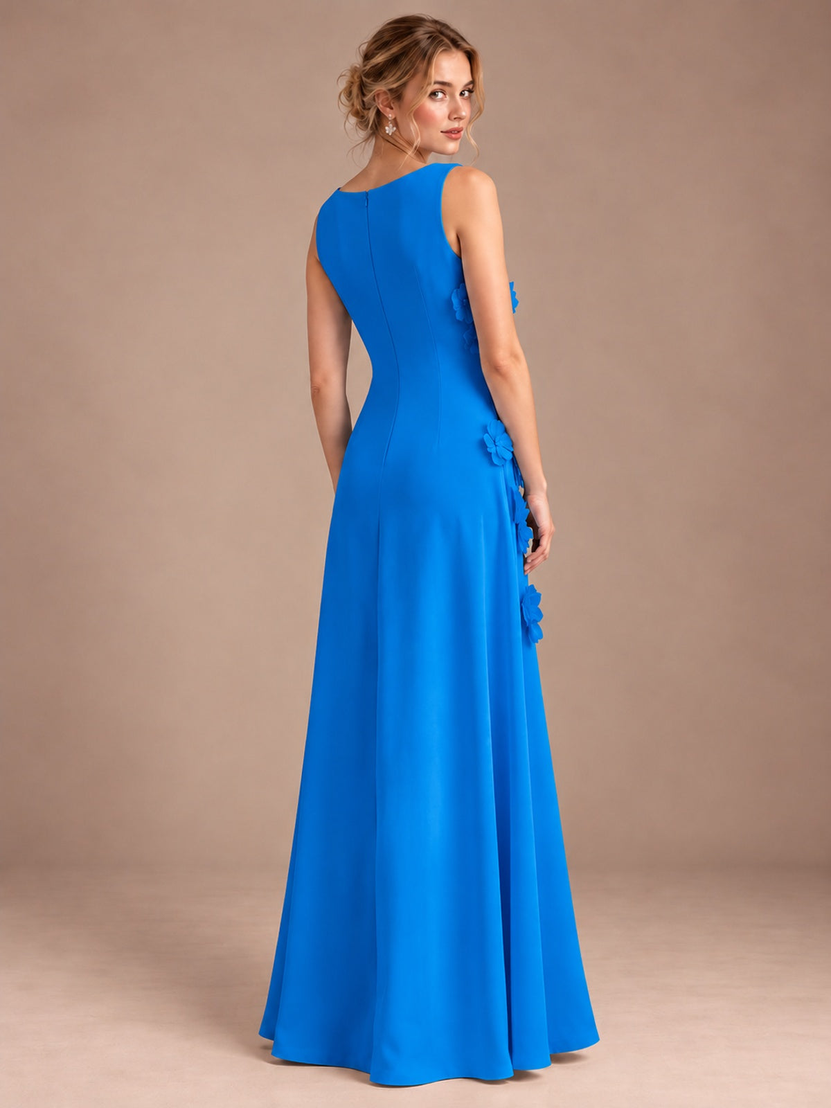 3D Floral Applique Sleeveless Formal Maxi Dress