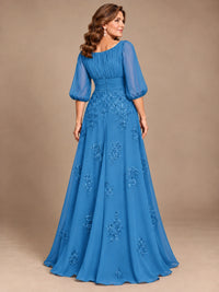 A-Line Mother of the Bride Dress with Sheer Puff Sleeves