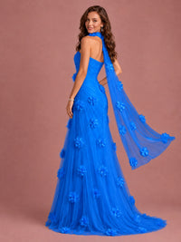 Blush Pink Strapless Sweetheart 3D Floral Tulle Mermaid Prom Dress