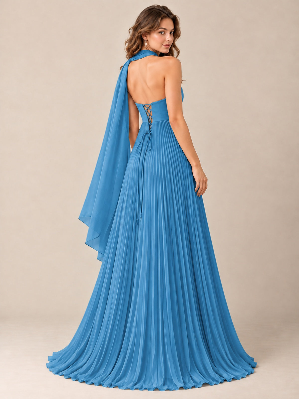 Sweetheart Neckline Pleated Prom Dress Strapless A-line Formal Dress with Flowy Scarf