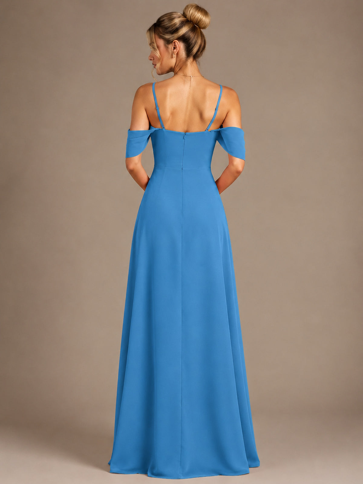 Spaghetti Strap Chiffon Bridesmaid Dress with Ruffles Slit