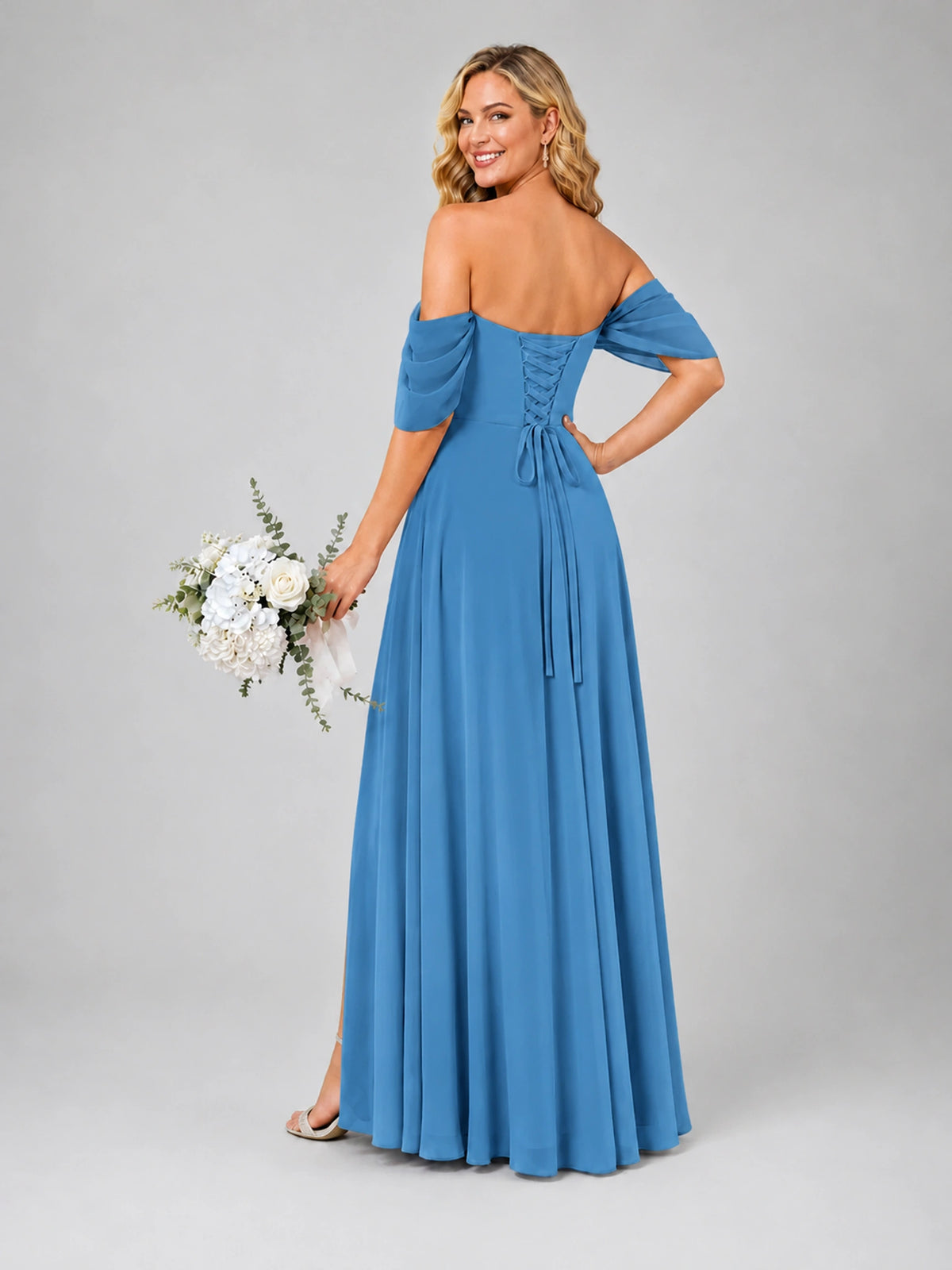 Off Shoulder Chiffon Bridesmaid Dress with Slit