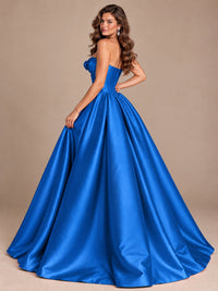 Pink Strapless Corset Satin Prom Derss & Ball Gown with 3D Floral